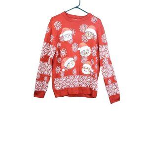 Party Sweater Red Ugly Christmas Cats & Snowflakes Sweater L